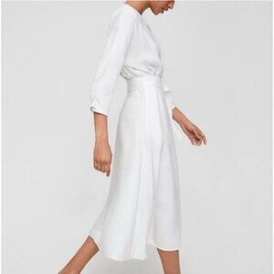 Wilfred White Linen Midi Dress 3/4 Sleeve Minimalist Aritzia XXS